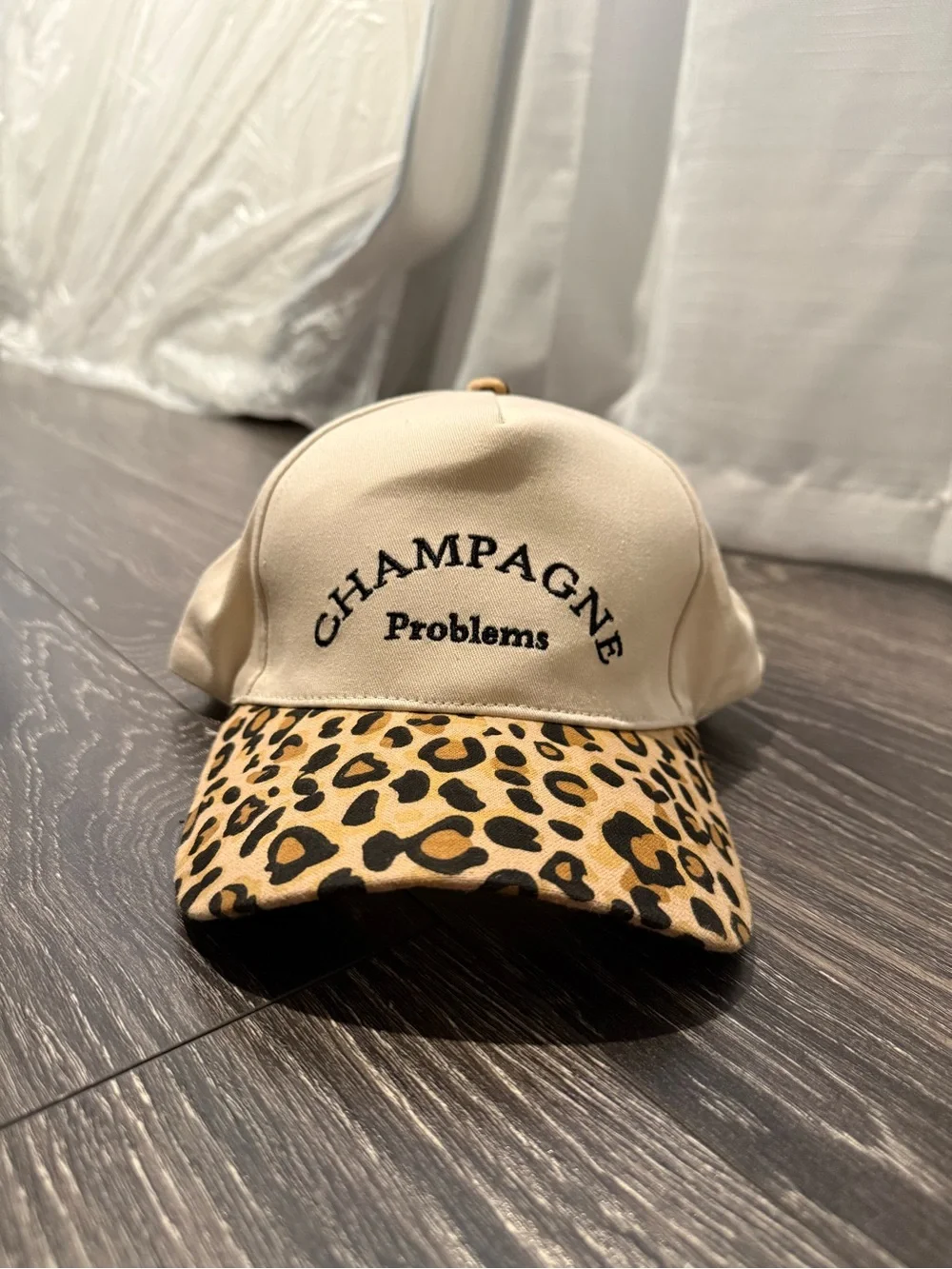 Champagne Problems Beige & Leopard Baseball Cap